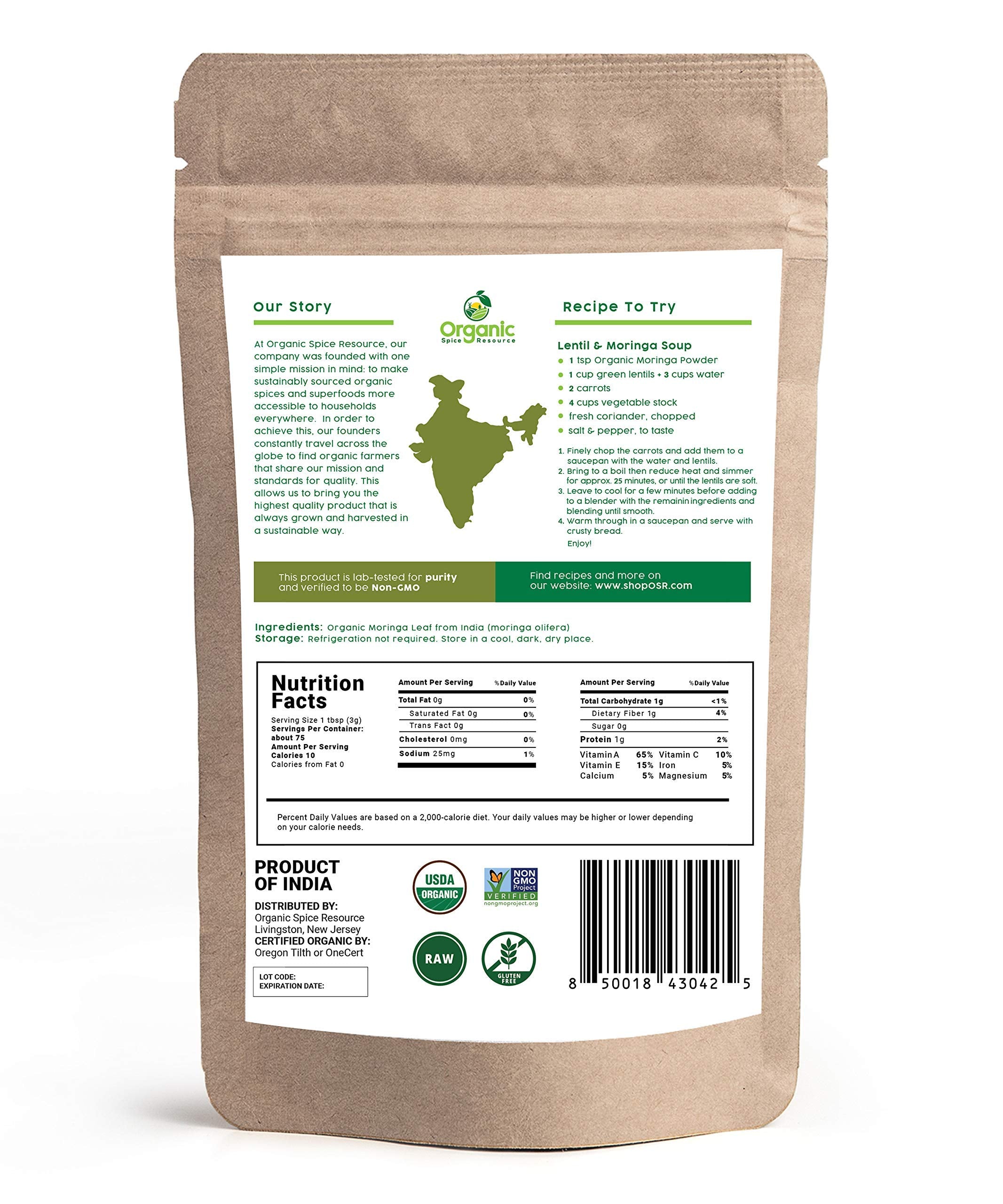 Organic Spice Resource Moringa powder pour for easy drink mixing.