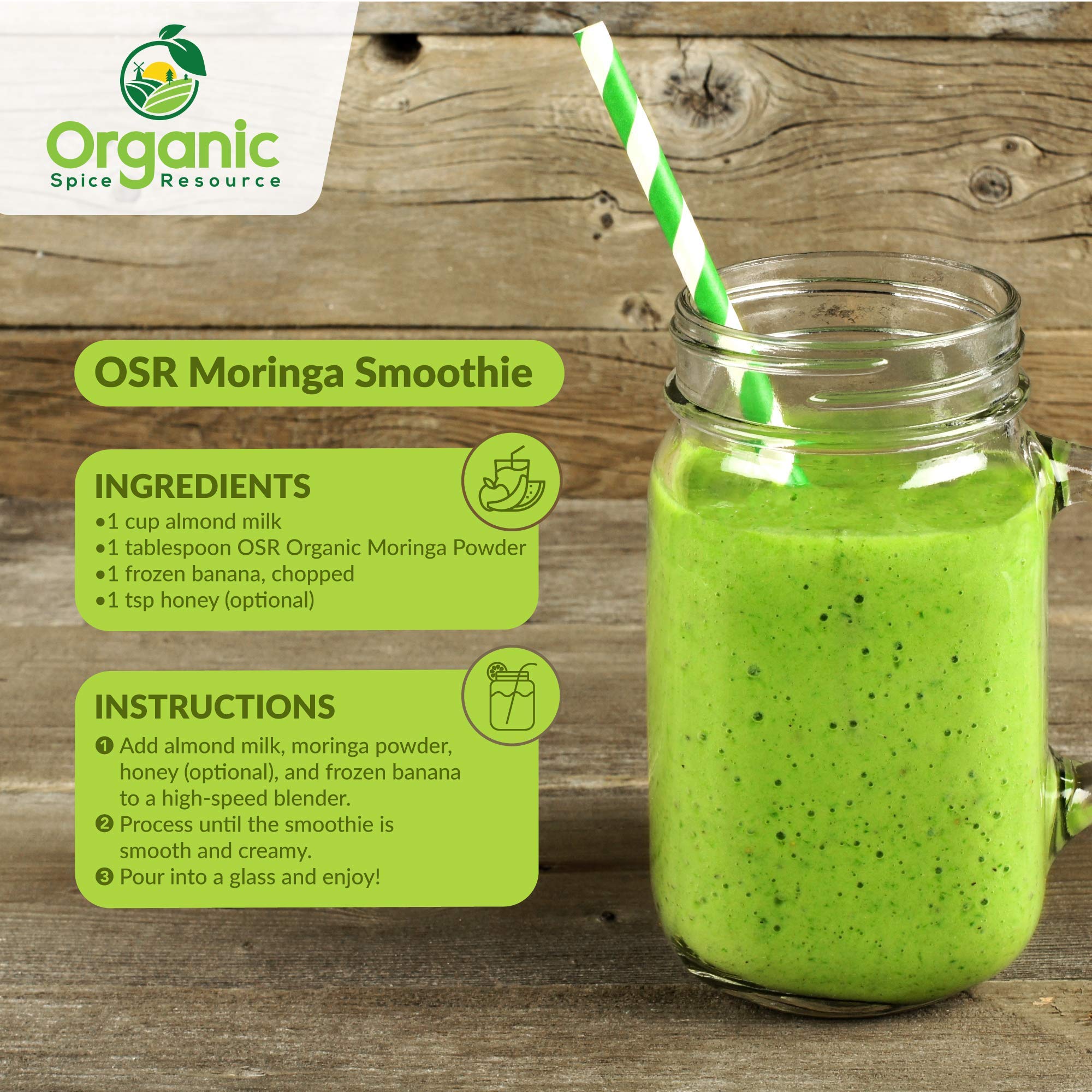 Organic Spice Resource Moringa powder reseal bag preserves freshness.