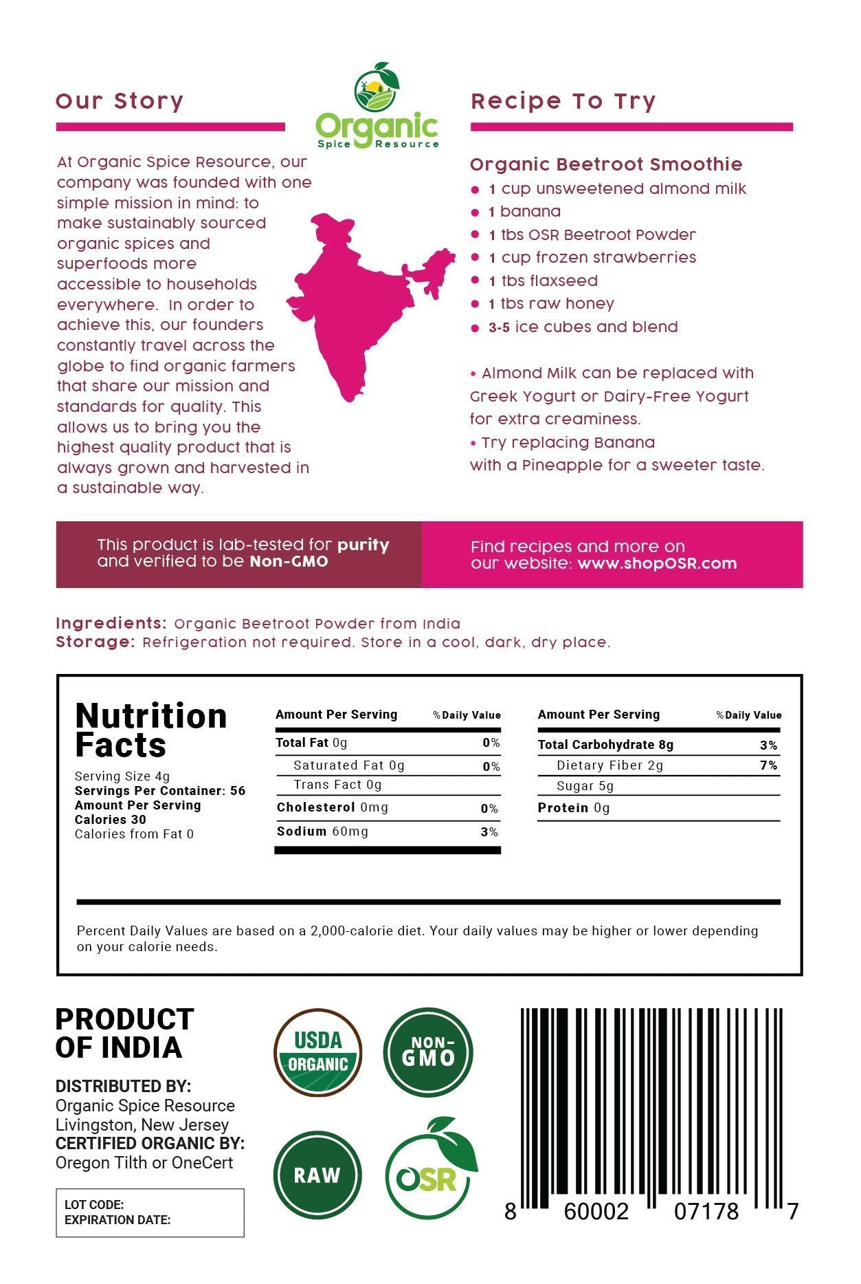Organic Spice Resource polvo-remolacha-smoothie: añade color y sabor vibrante a batidos.