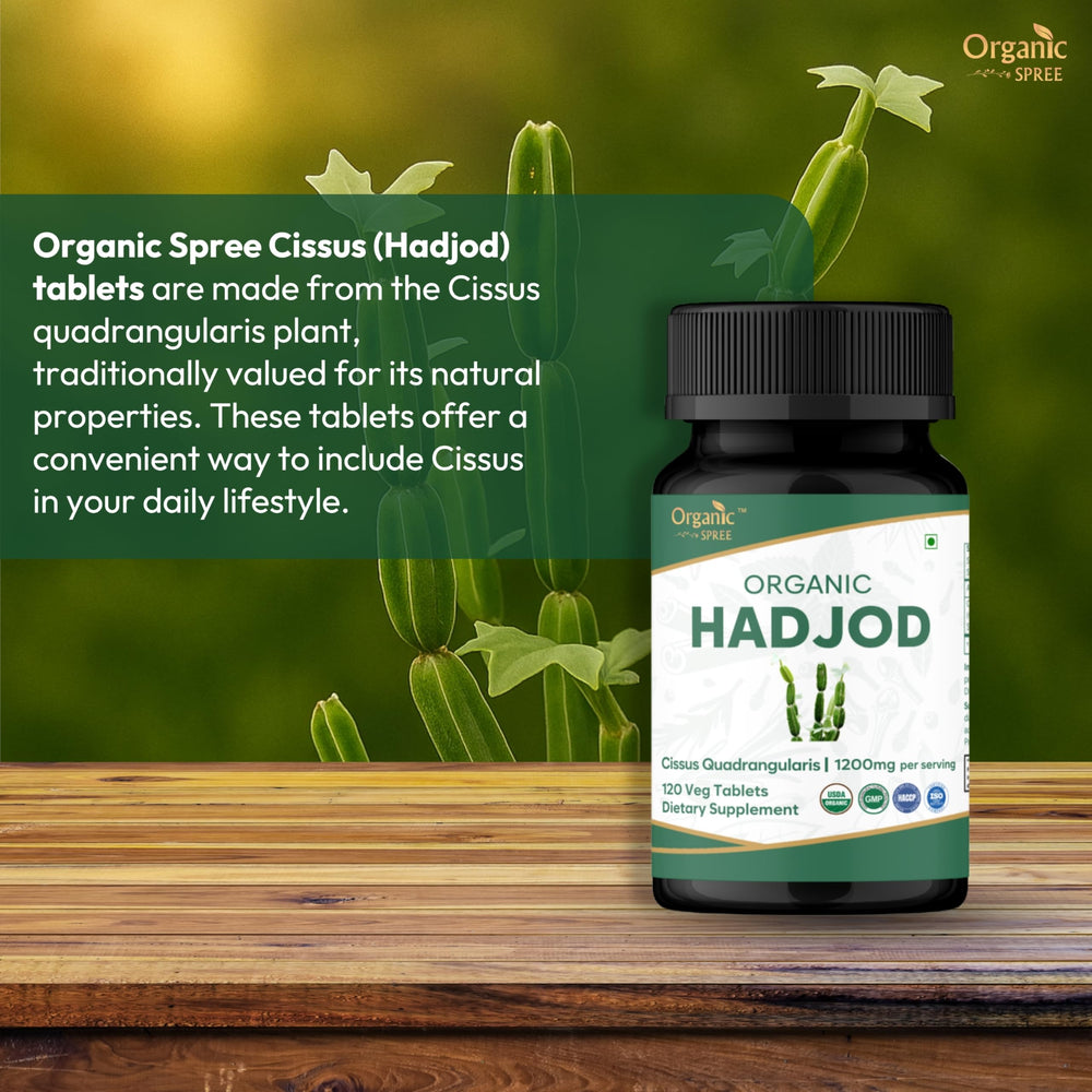 Organic Spree Hadjod tablets pack-shot highlighting organic quality and purity.