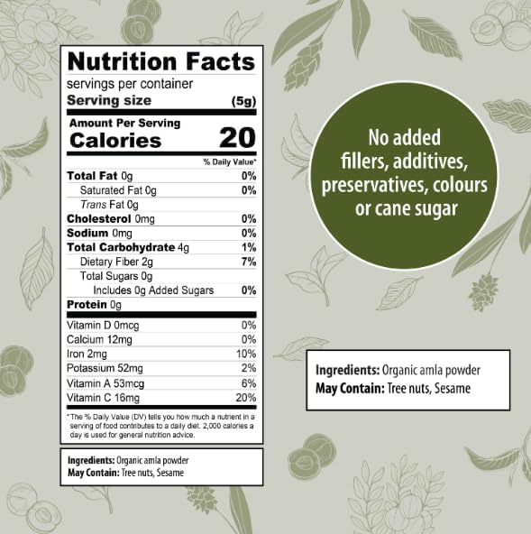 Organic Traditions Amla packaging highlights organic and non-GMO certifications.