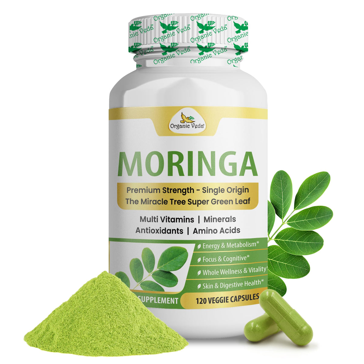 Organic Veda Moringa Capsule bottle for convenient daily use.