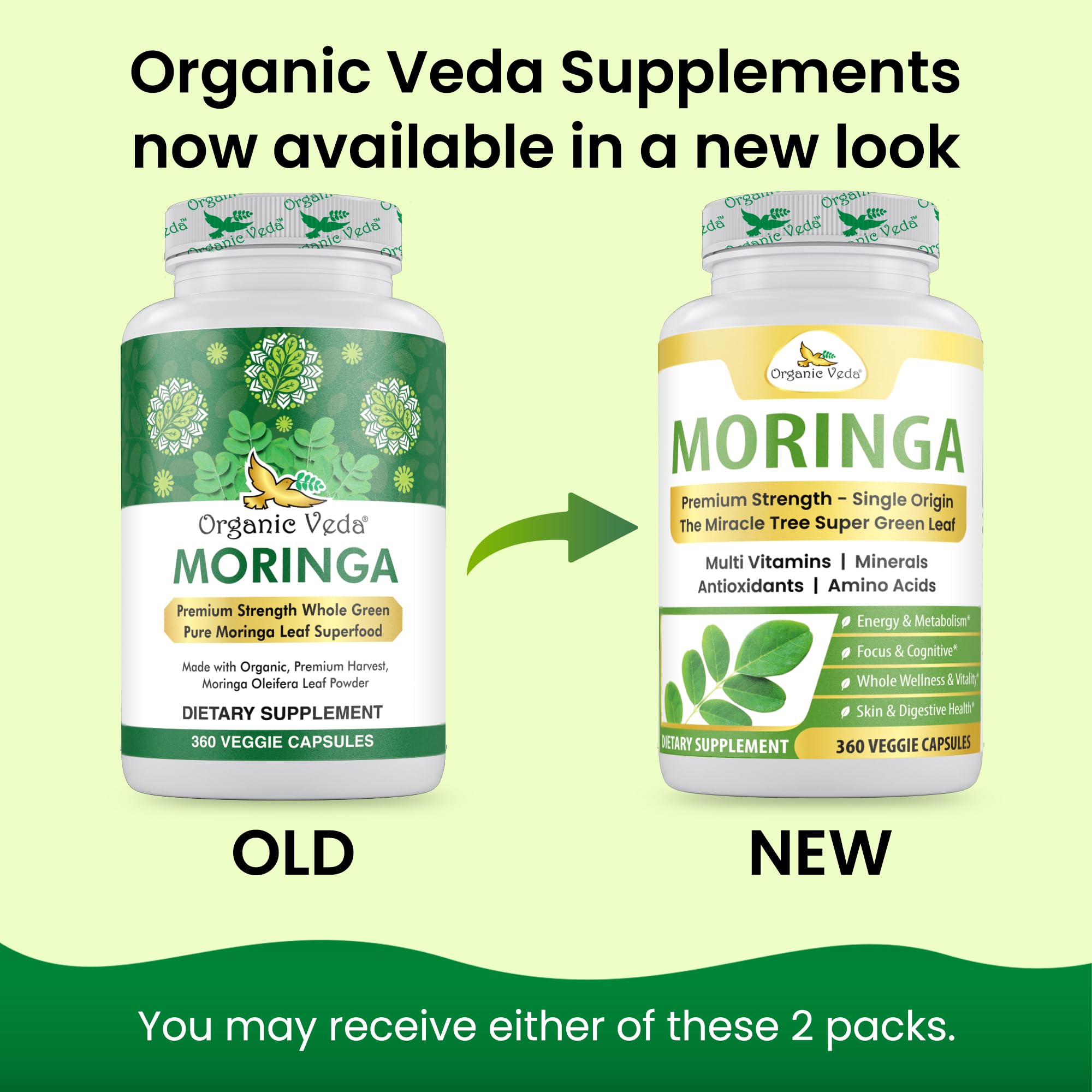 Organic Veda Moringa leaves dense green image highlights natural plant nutrients.