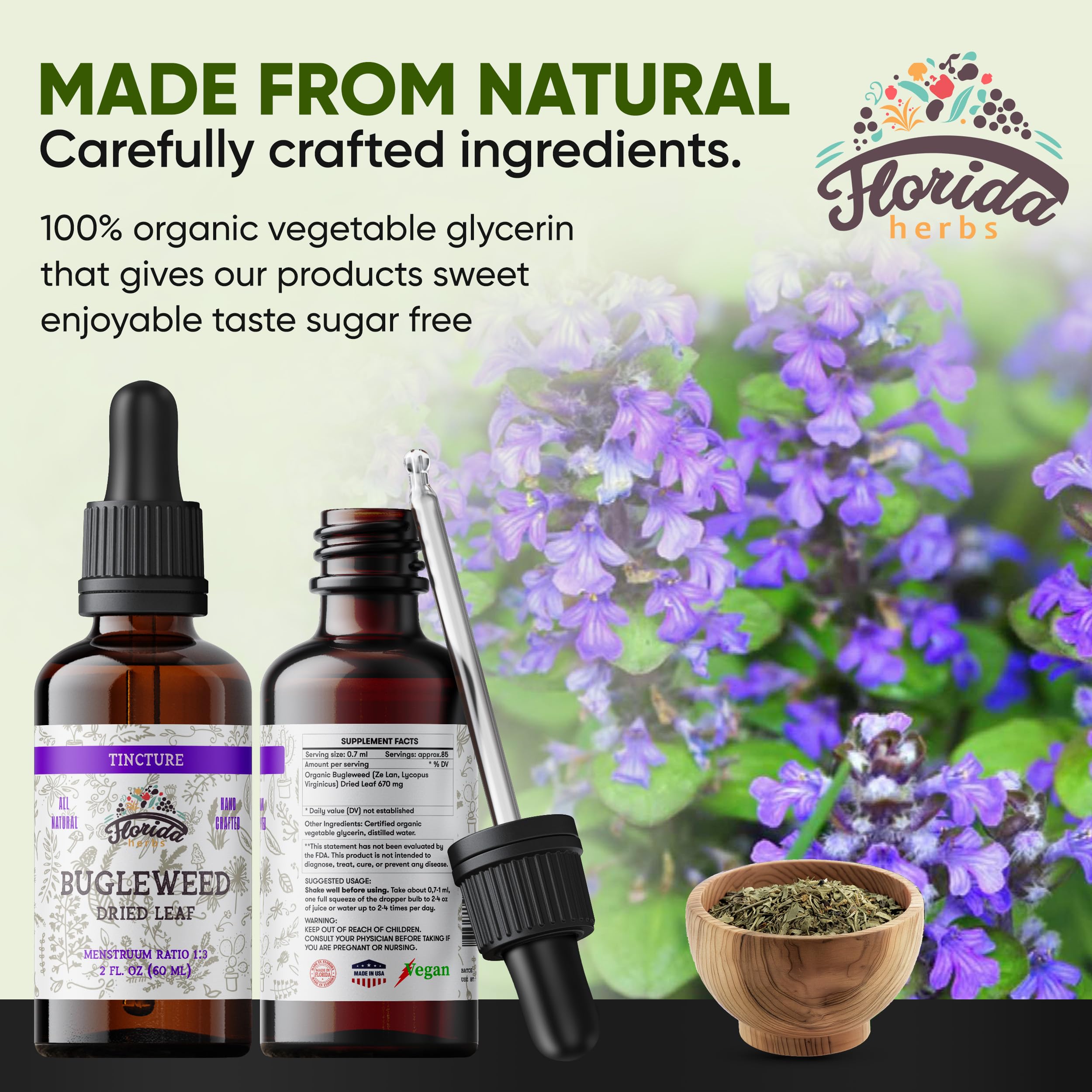Amber bottle of glycerin-based tincture with alcohol-free extraction