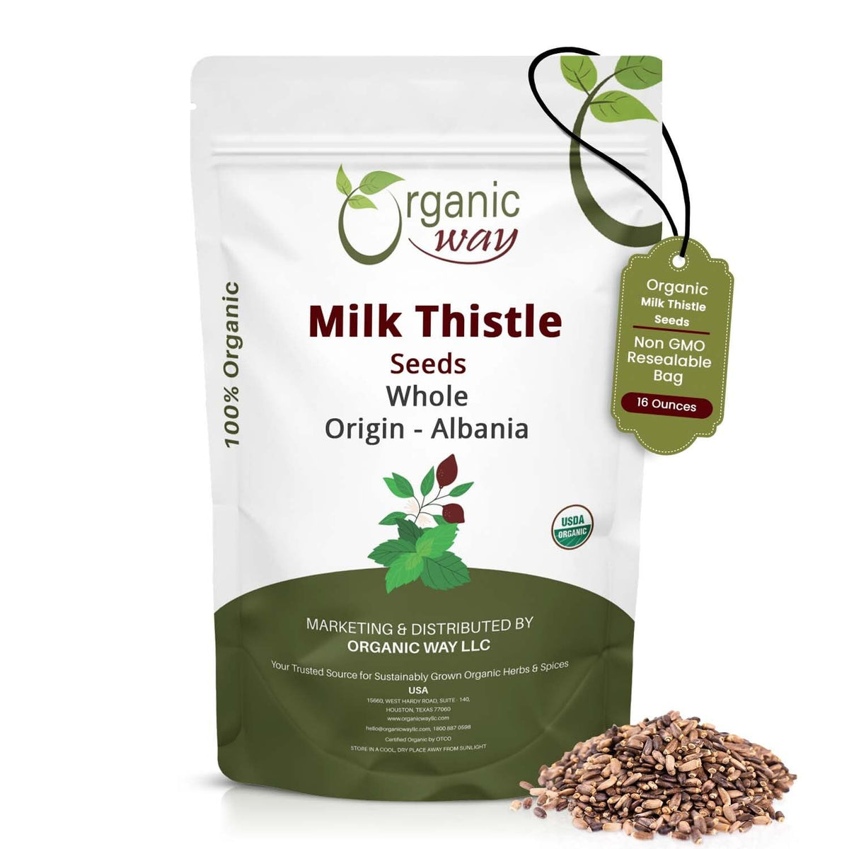 Organic Way Milk Thistle Seeds in resealable packaging for long-lasting freshness.
