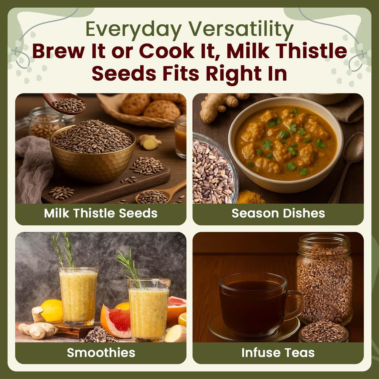 Organic Way Milk Thistle Seeds used in spice blends for unique flavor.