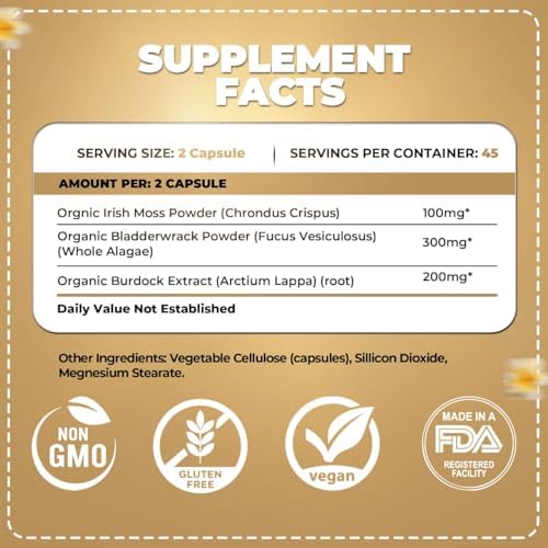 Organics Nature sea moss capsules close-up showing vegan capsules