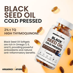 Organics Nature softgels front label highlights cold-pressed extraction for purity