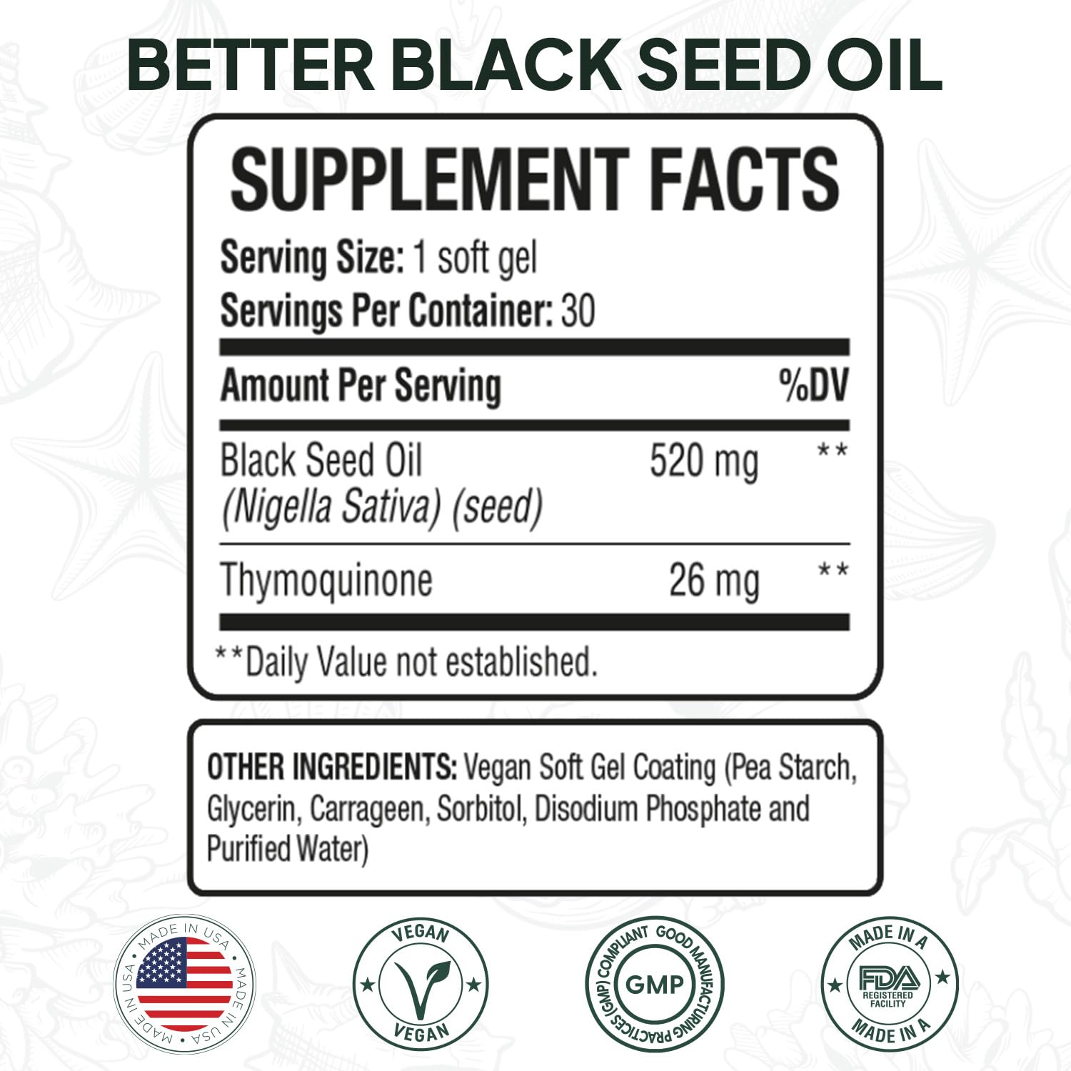 Organics Ocean Better Black Seed Oil capsules emphasize convenience and daily intake