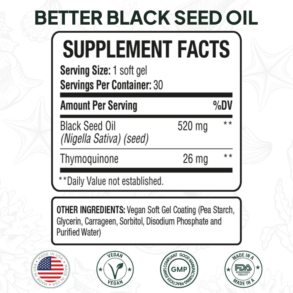 Organics Ocean Better Black Seed Oil capsules emphasize convenience and daily intake