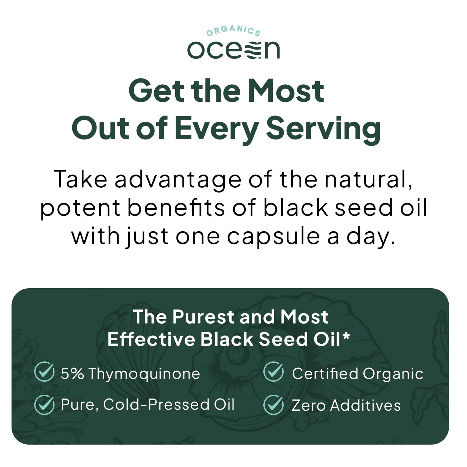 Organics Ocean Better Black Seed Oil on a shelf conveys premium organic wellness