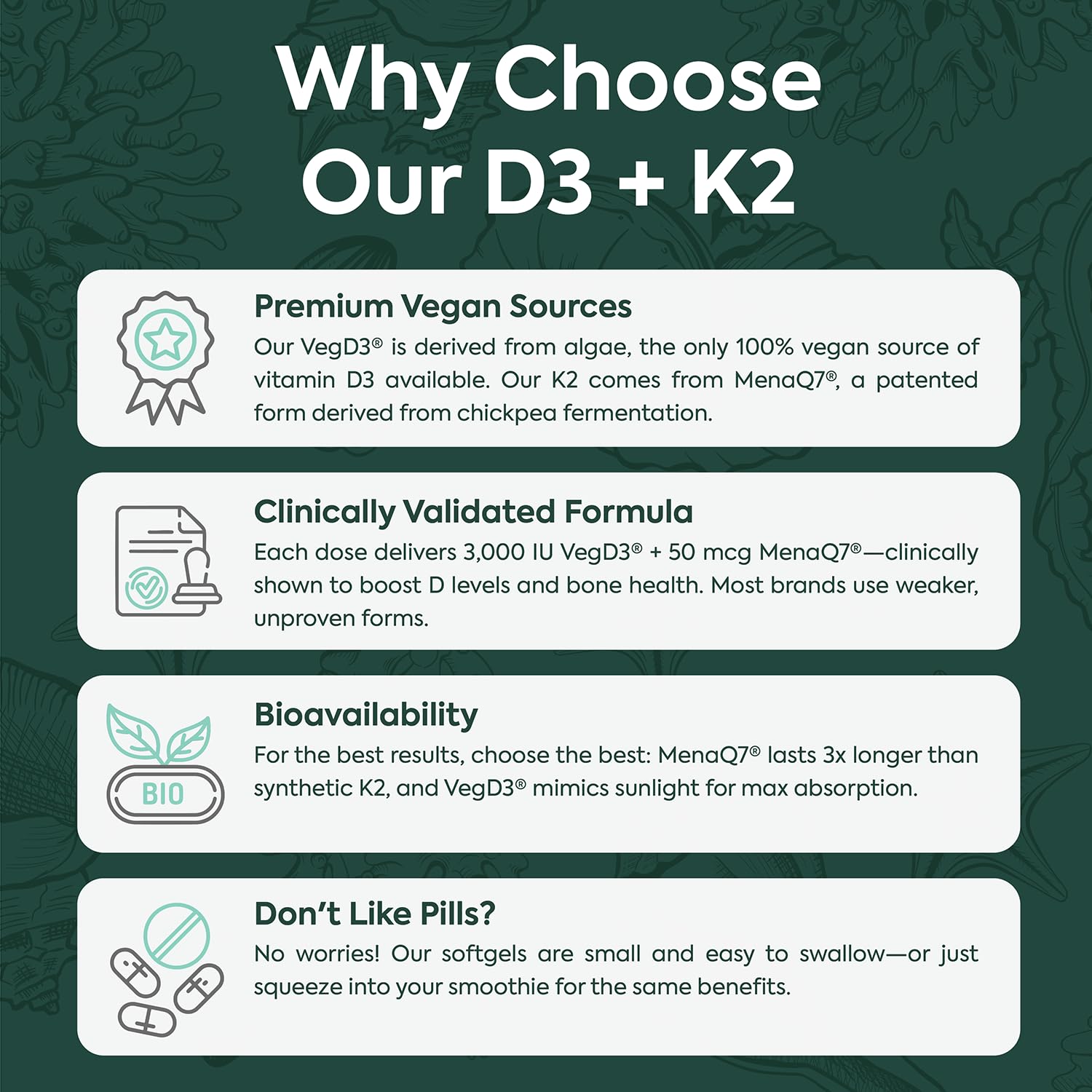 Organics Ocean Better D3 + K2 softgel pack suggests daily routine.