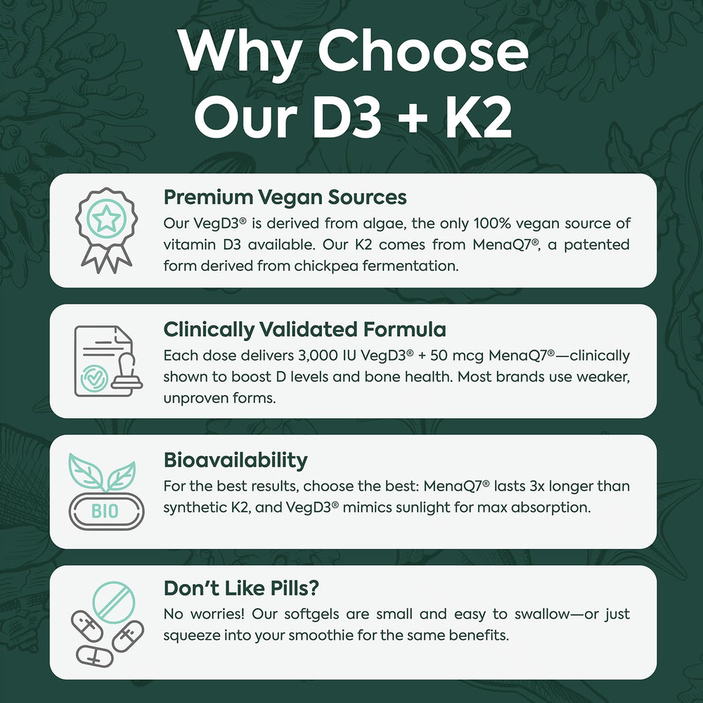 Organics Ocean Better D3 + K2 softgel pack suggests daily routine.