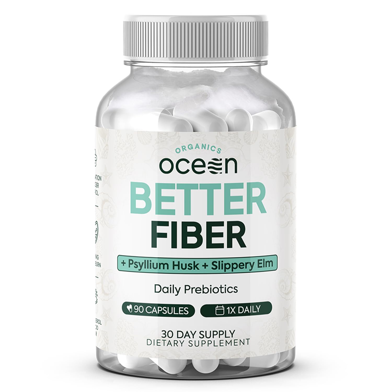 Organics Ocean Better Fiber bottle front view promotes simple daily digestion support.