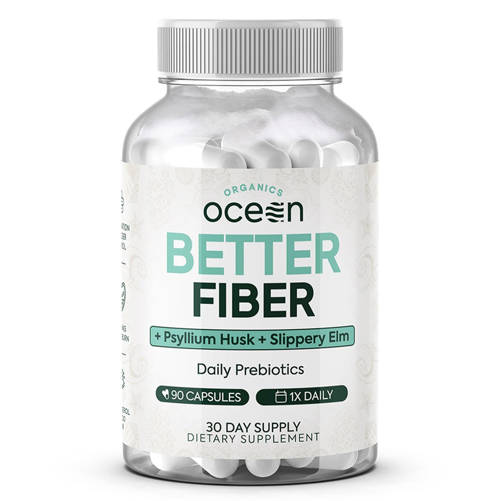 Organics Ocean Better Fiber bottle front view promotes simple daily digestion support.