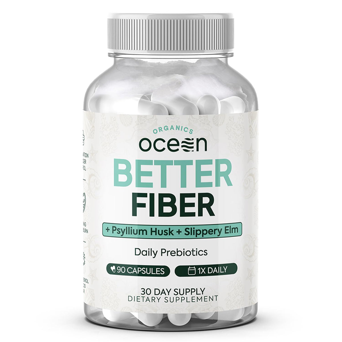Organics Ocean Better Fiber bottle front view promotes simple daily digestion support.