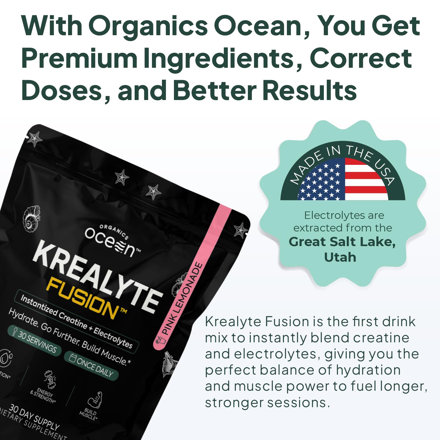 Organics Ocean Krealyte Fusion instantized dissolution in water with no clumps