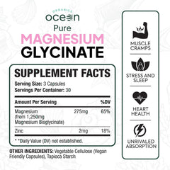 Organics Ocean magnesium glycinate zinc capsules shown for easy daily muscle support.