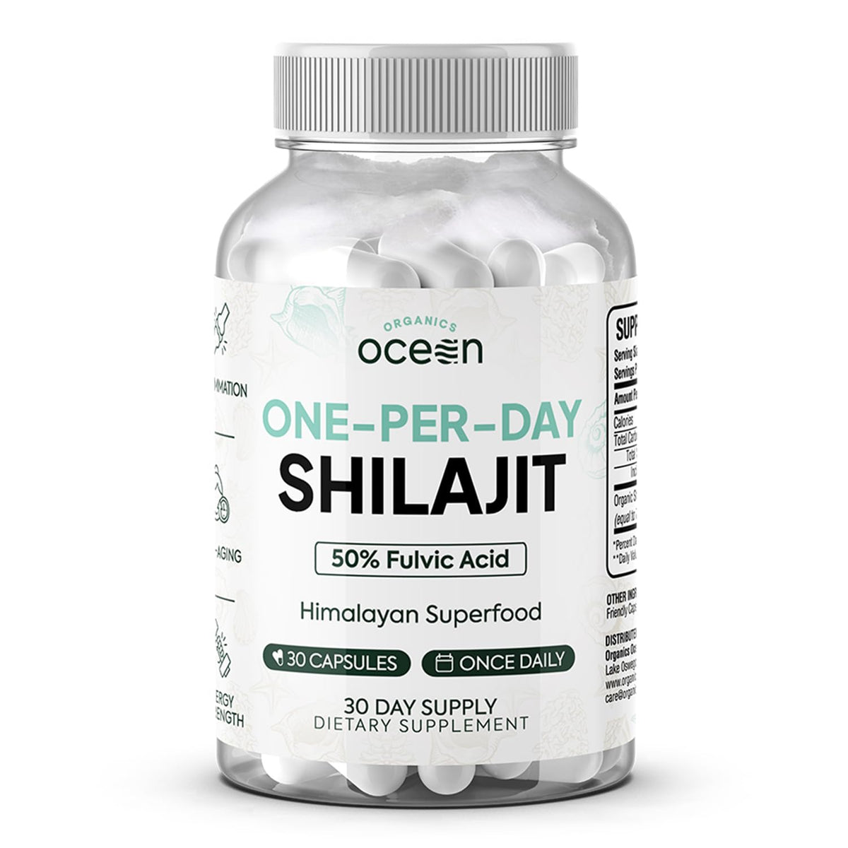 Organics Ocean One-Per-Day Shilajit capsule close-up for daily vitality.