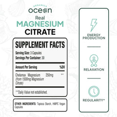 Organics Ocean Real Magnesium Citrate bottle highlights a pure, additive-free formula.