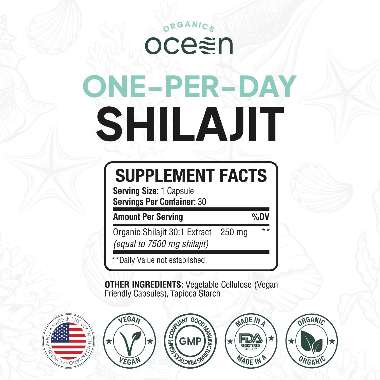 Organics Ocean Shilajit bottle showing Himalayan extract for potential immune support.
