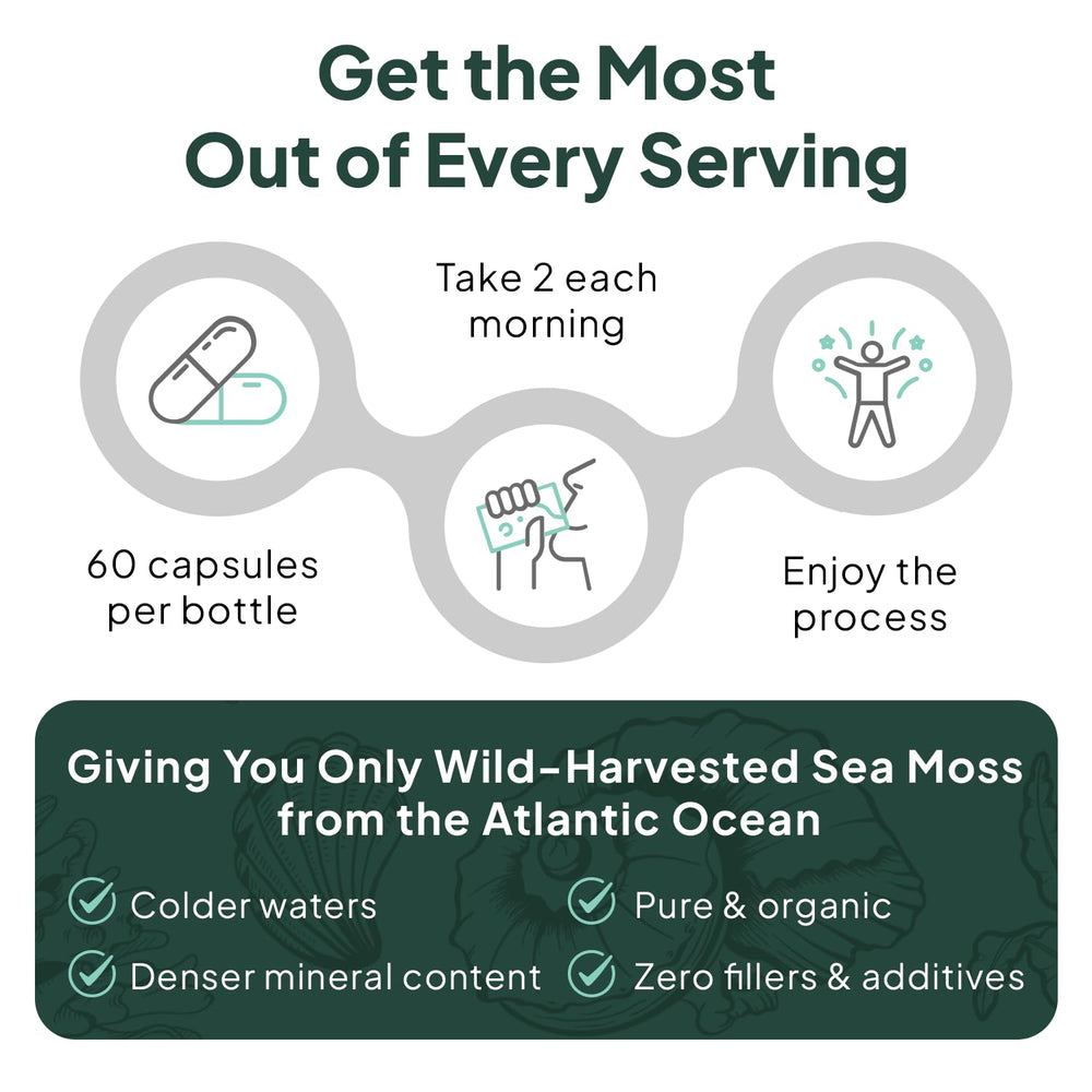 Sea moss capsules with bladderwrack and chlorella combo from Organics Ocean