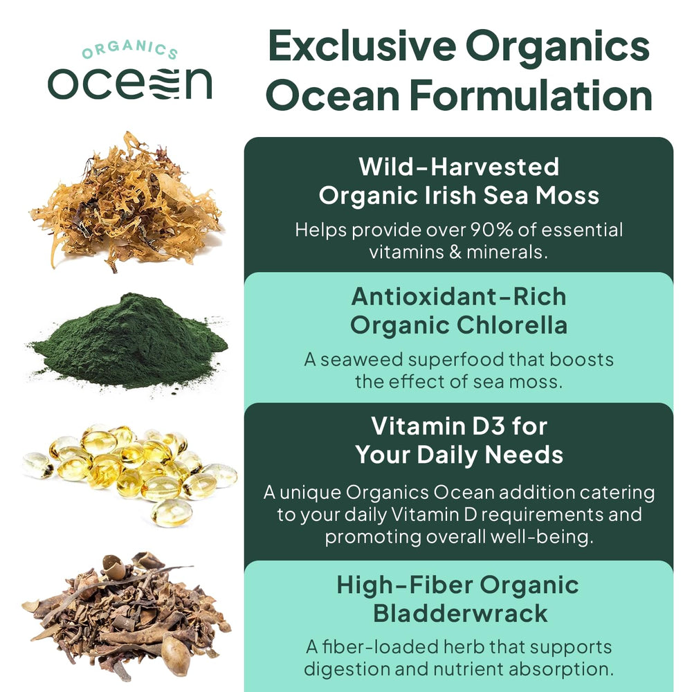 Close-up texture of Organics Ocean sea moss capsules