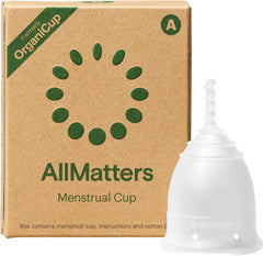OrganiCup Size A soft silicone close-up highlighting skin-friendly material and comfort.