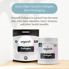 Organifi Collagen Powder glass stand highlights daily ritual for nails and hydration.