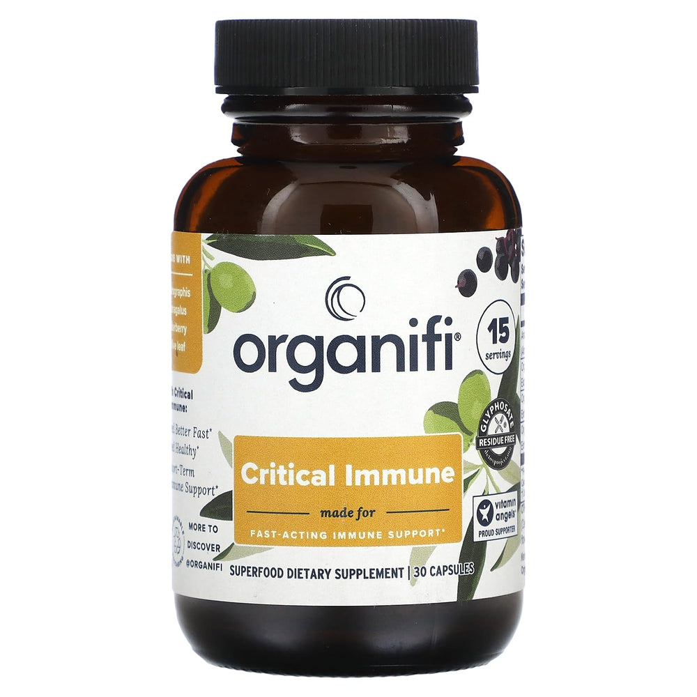 Organifi Critical Immune bottle front promoting immune support.
