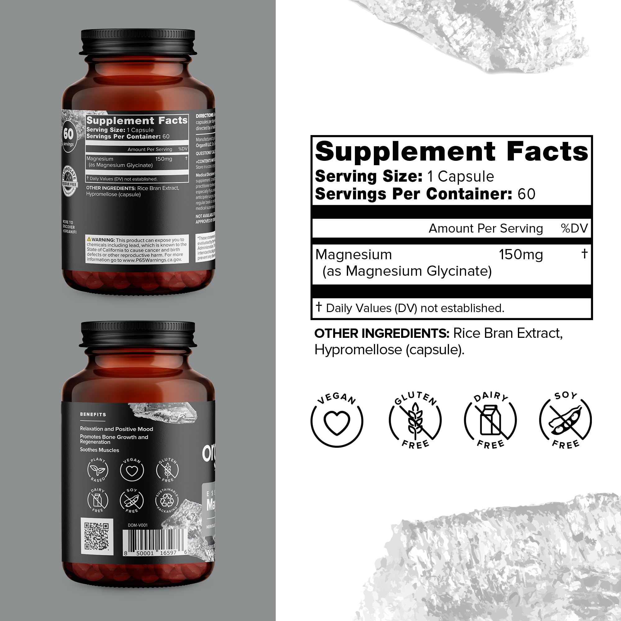 Close-up of Organifi magnesium capsules highlighting easy-to-digest formula.