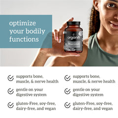 Label detail showing magnesium glycinate content and vegan capsule benefits.