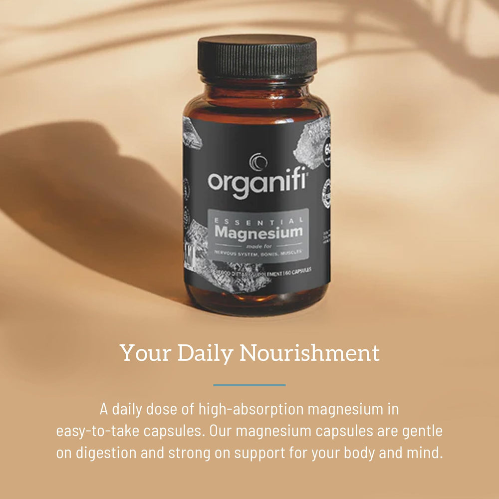 Morning desk setup with Organifi magnesium for sustained energy.