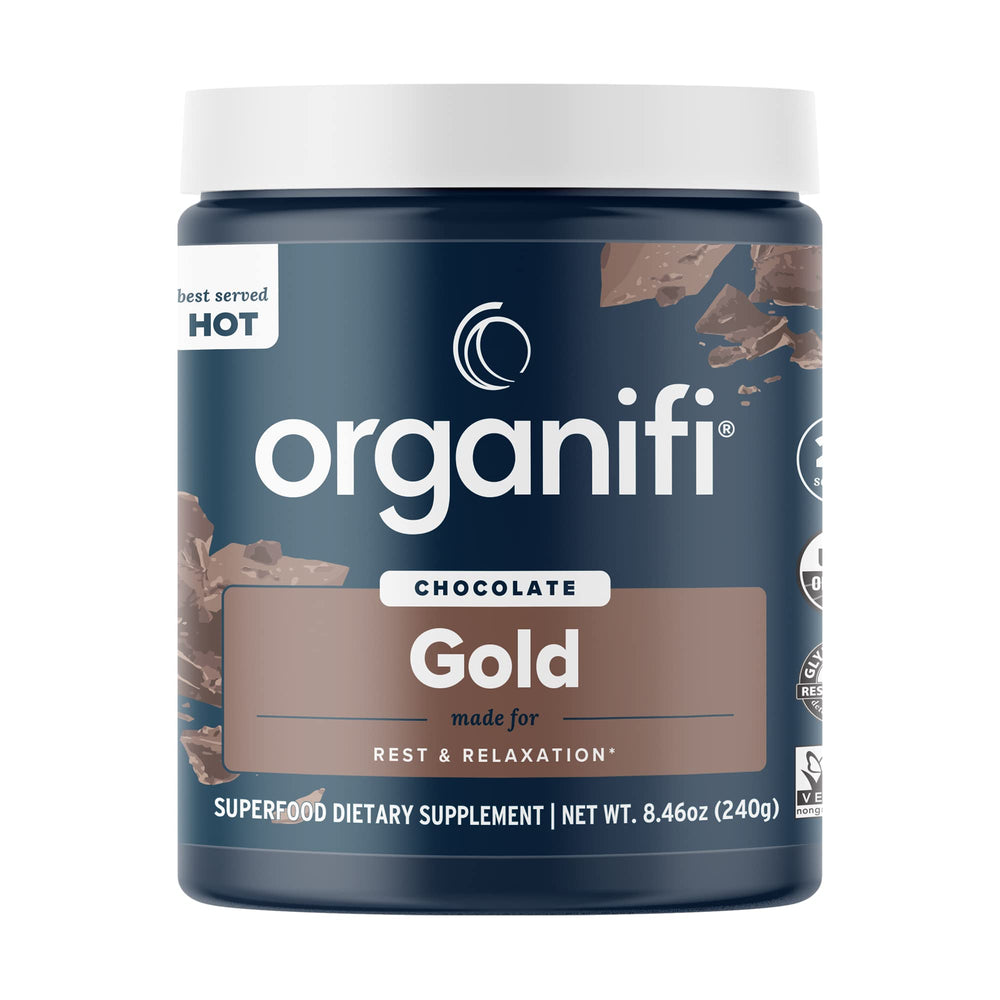 Organifi Gold Chocolate package for a relaxing night-time ritual