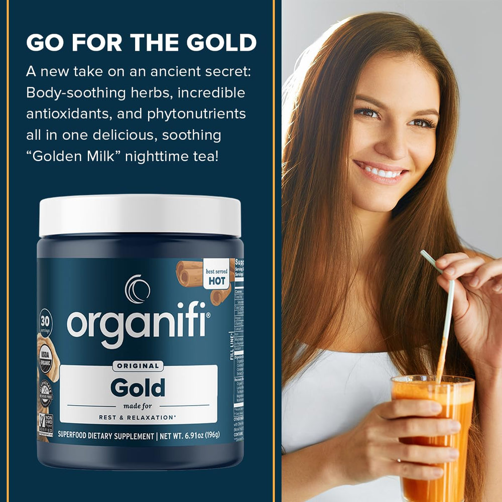 Organifi Gold ingredients showing turmeric and ginger for calm.