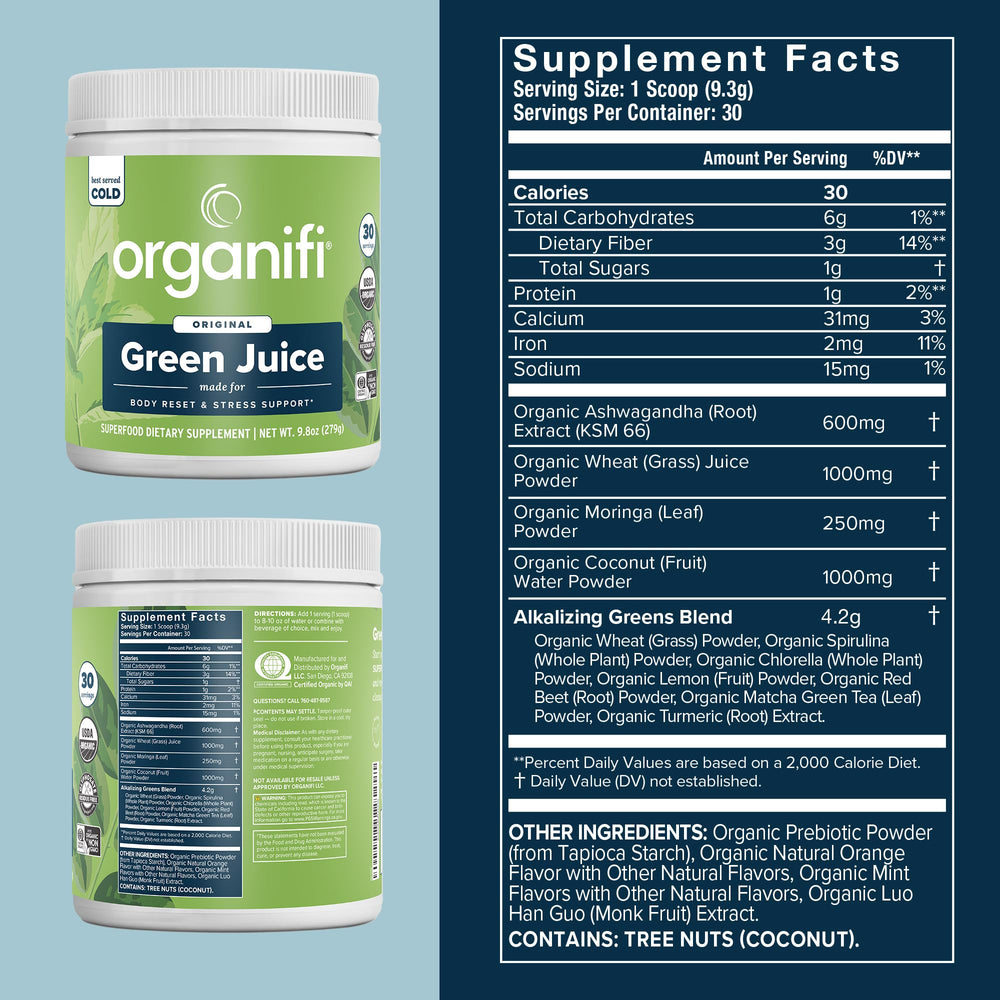 Pouring Organifi Green Juice into a glass for a morning boost