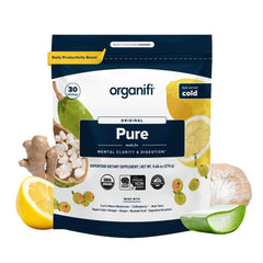 Organifi Pure bottle front view for easy focus and clarity on the go.