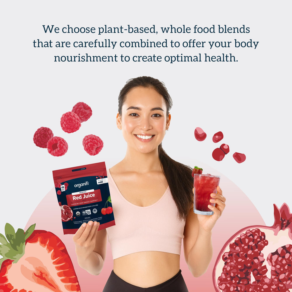 Organifi Red Juice on a kitchen counter as part of a daily routine.