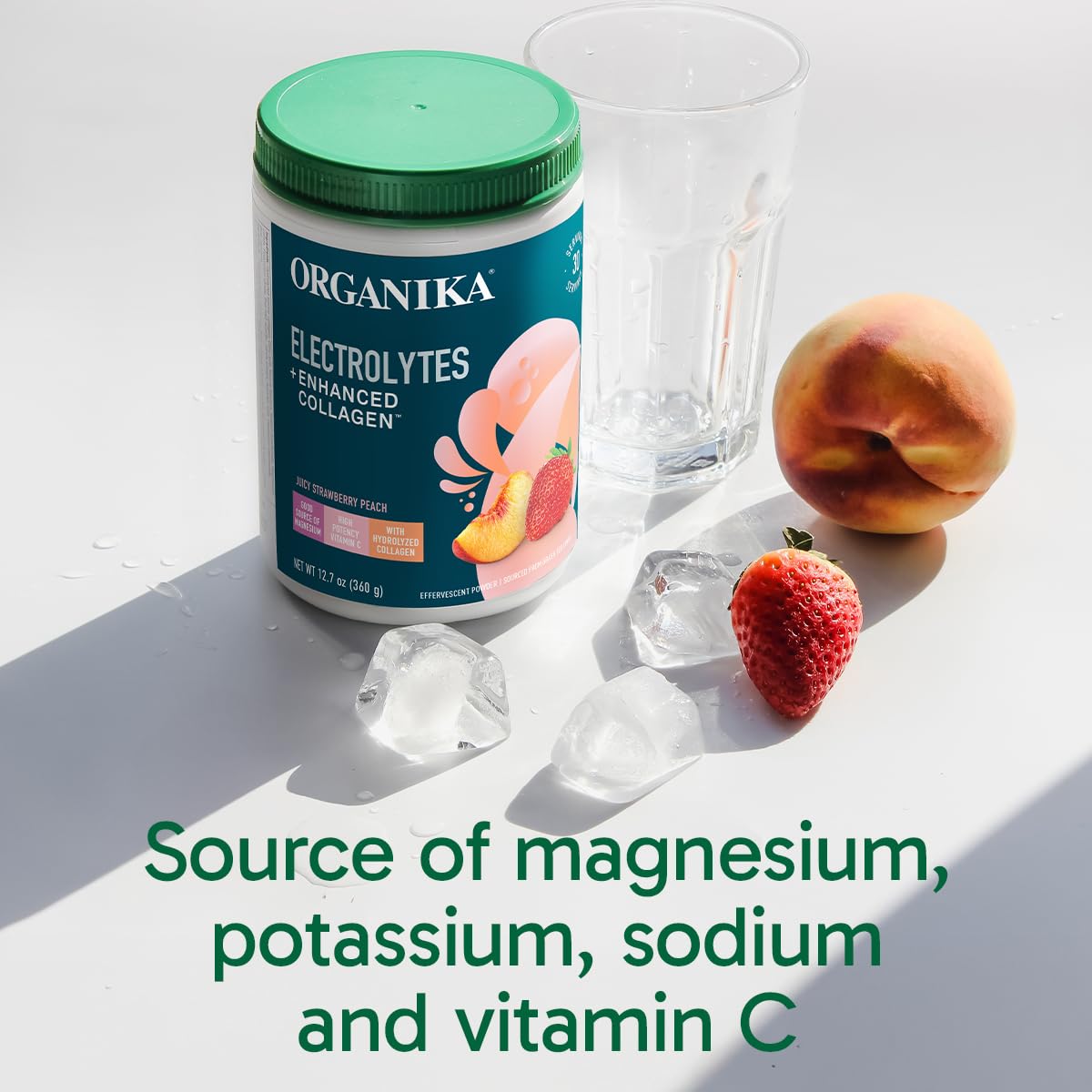 Organika strawberry peach flavor profile on the label for tasty hydration