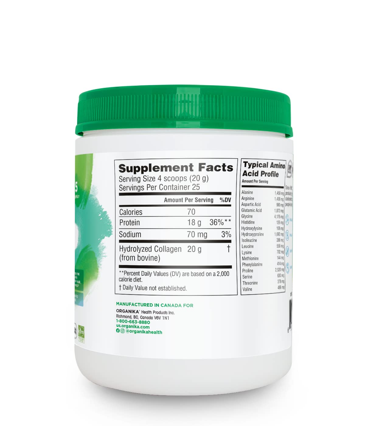 Organika collagen peptides scoop added to smoothie for daily wellness