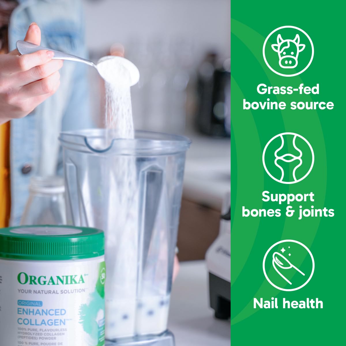 Organika powder being whisked into protein shake after workout