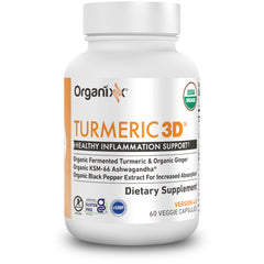 Organixx fermented formula bottle highlighting turmeric and ginger for absorption.