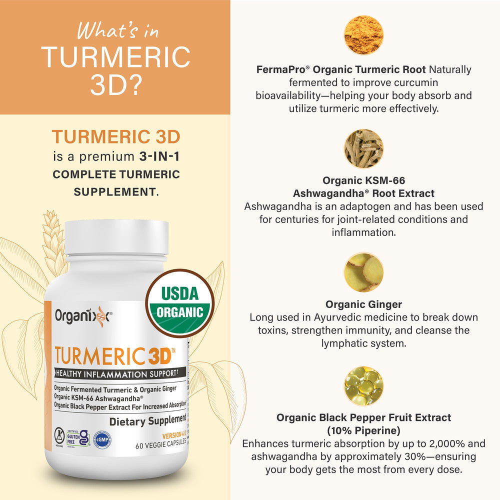 Organixx ashwagandha enhanced capsules showing immune-friendly ingredients.