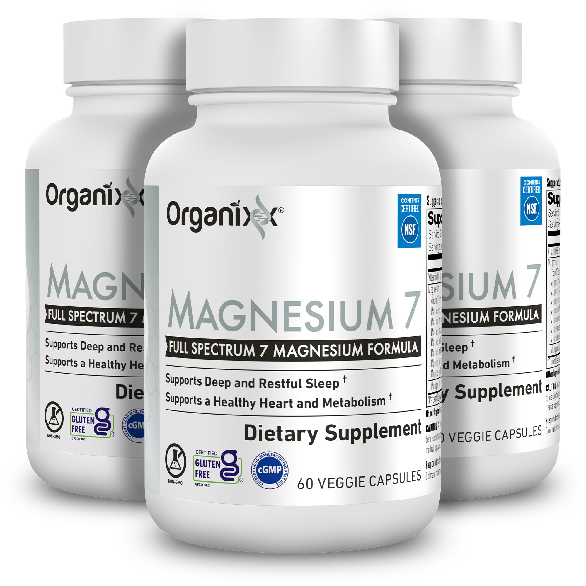 Organixx Magnesium 7 bottle front for sleep support and wellness.