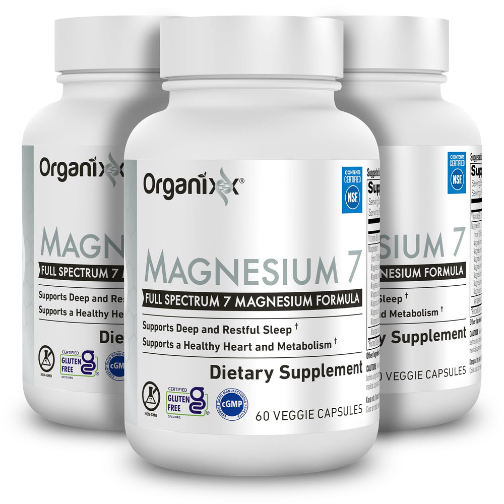 Organixx Magnesium 7 bottle front for sleep support and wellness.