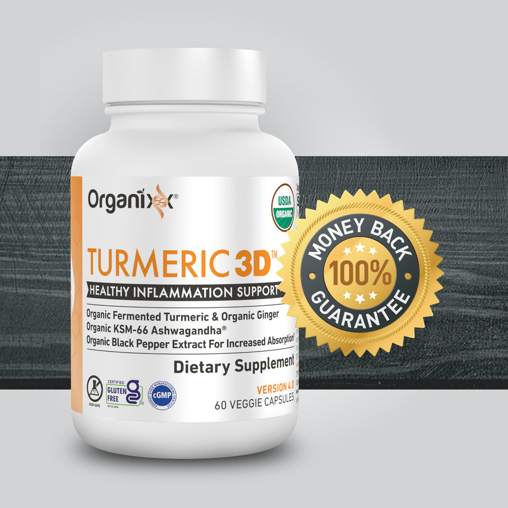 Organixx turmeric label close-up emphasizing USDA Organic certification.