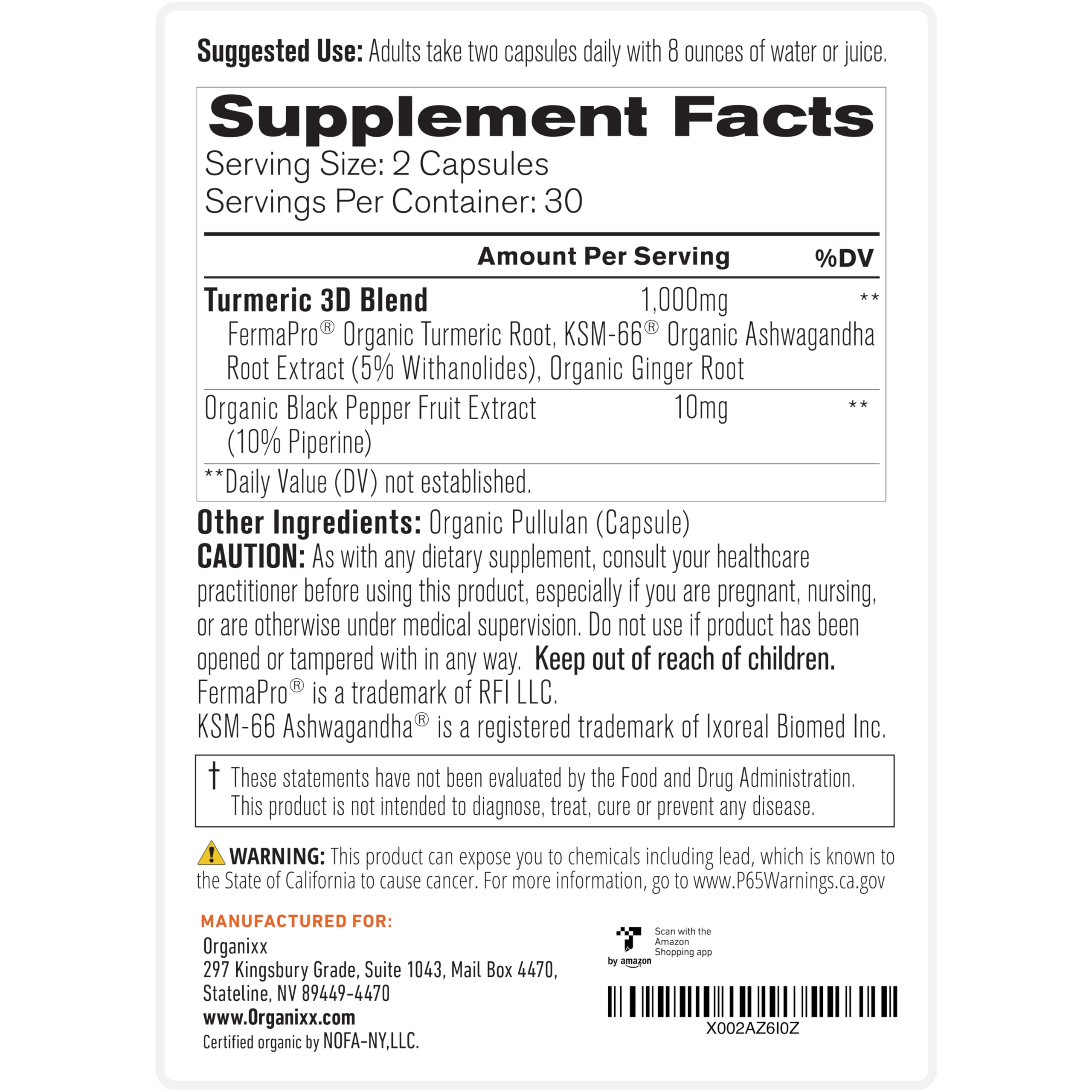 Organixx turmeric ginger ashwagandha capsules with organic, fermented bioavailability.