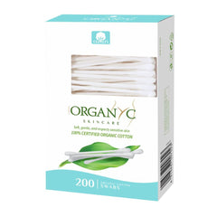 Organyc 100% organic cotton swabs with pure tips, ideal for gentle cosmetics.