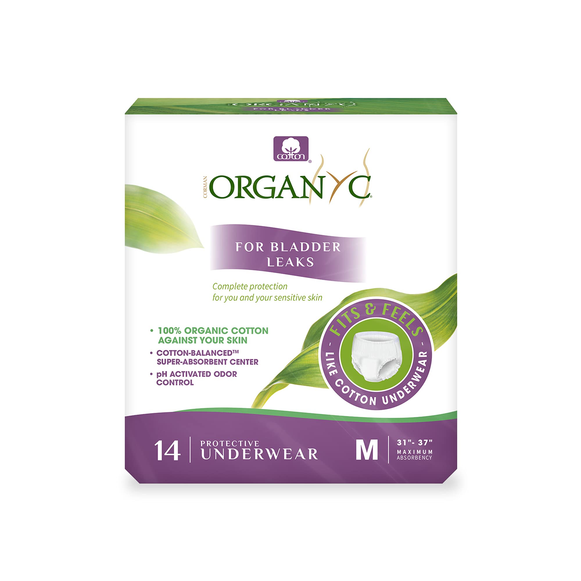 Organyc bladder control underwear for women in medium offers discreet, secure protection.