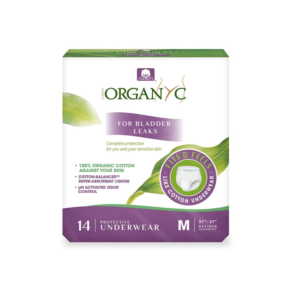 Organyc bladder control underwear for women in medium offers discreet, secure protection.